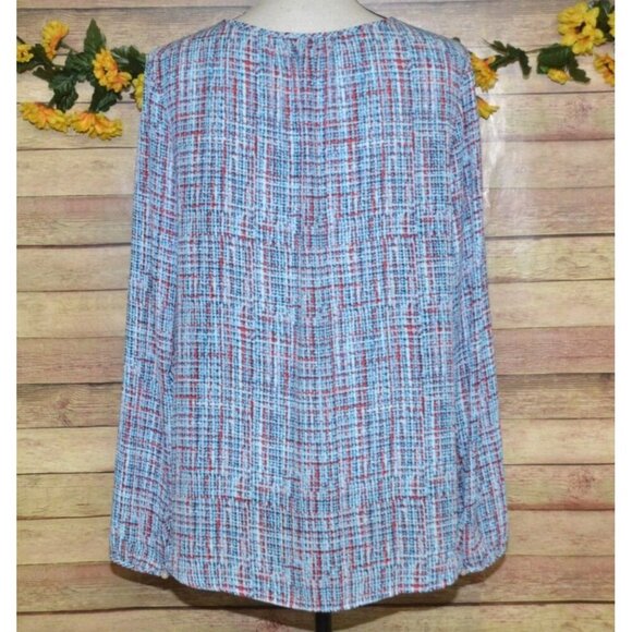 Talbots Mod Plaid Tweed Print Multicolor Blouse Top Ladies L Career Casual - Picture 7 of 11